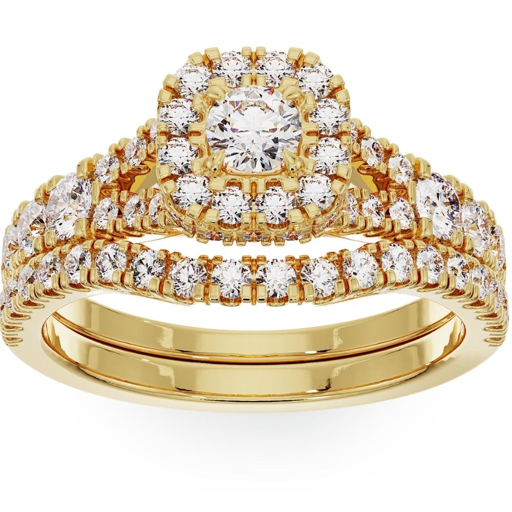 1 1/4 ct Lab Grown Diamond Engagement Wedding Ring Set in White or Yellow Gold