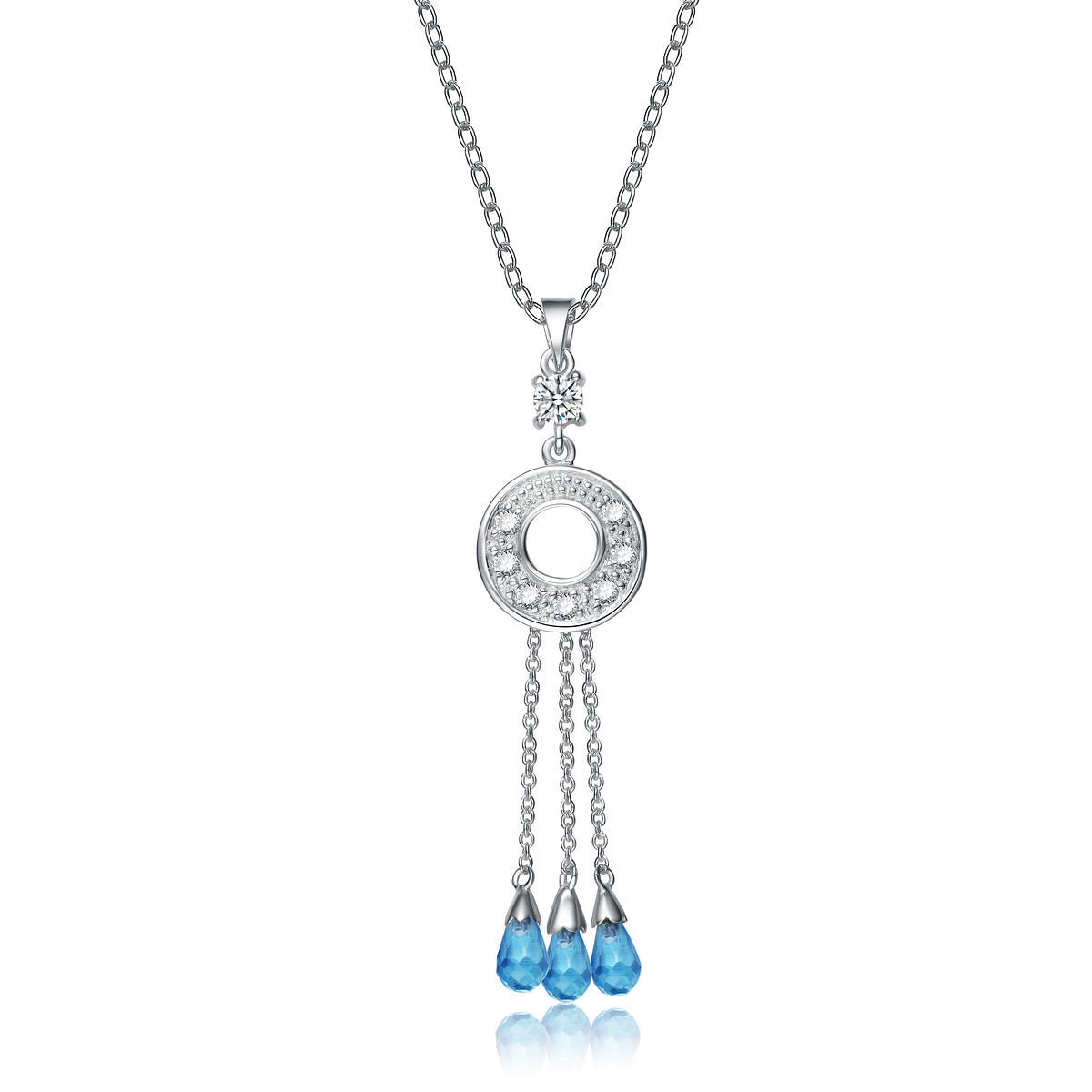Gv Sterling Silver White And Light Blue Cubic Zirconia Pendant
