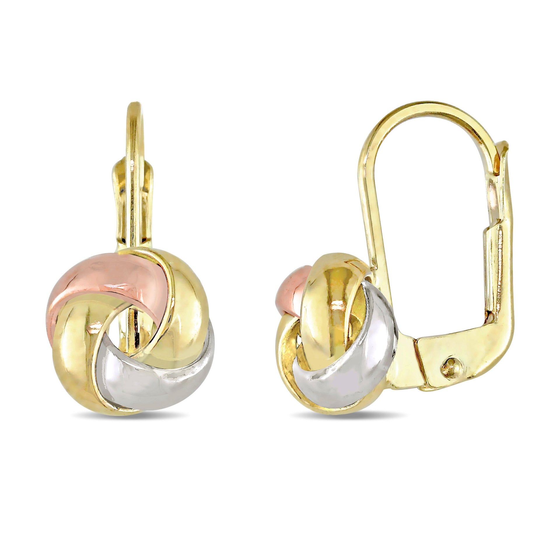 Mimi & Max Entwined Polished Love Knot Leverback Earrings 3-Tone Yellow, Rose and White in 10k Gold