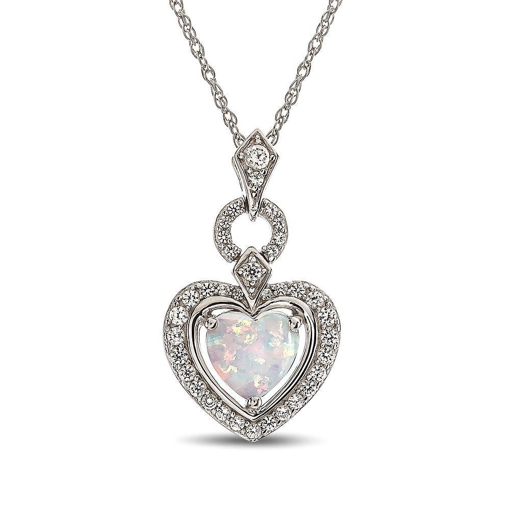 Lab Created Opal & White Sapphire Heart Pendant in Sterling Silver