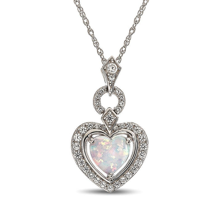 Lab Created Opal & White Sapphire Heart Pendant in Sterling Silver