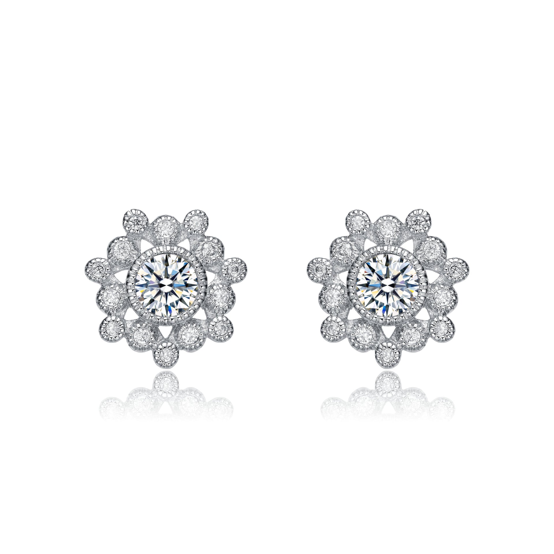 Sterling Silver Cubic Zirconia Flower Stud Earrings