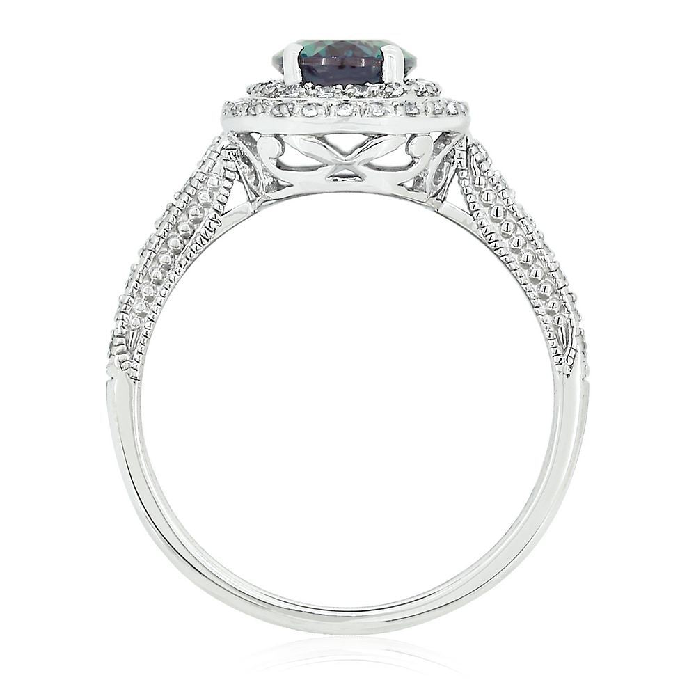 Lab Created Alexandrite & White Sapphire Halo Ring in Sterling Silver