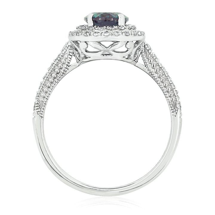 Lab Created Alexandrite & White Sapphire Halo Ring in Sterling Silver