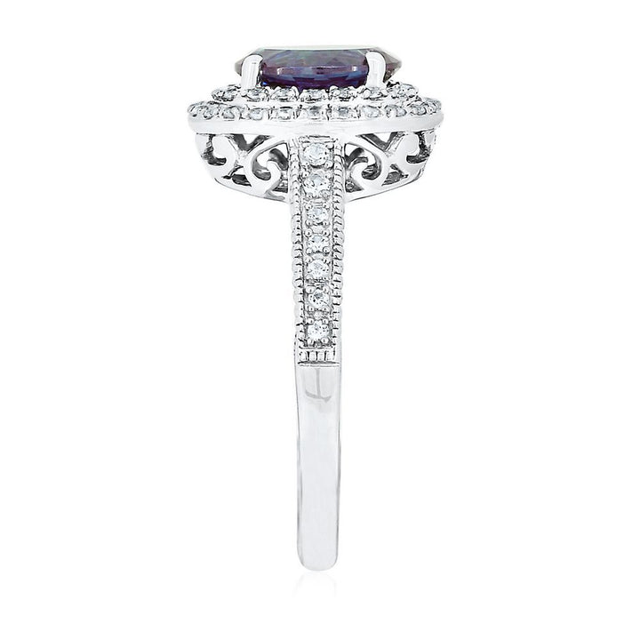 Lab Created Alexandrite & White Sapphire Halo Ring in Sterling Silver