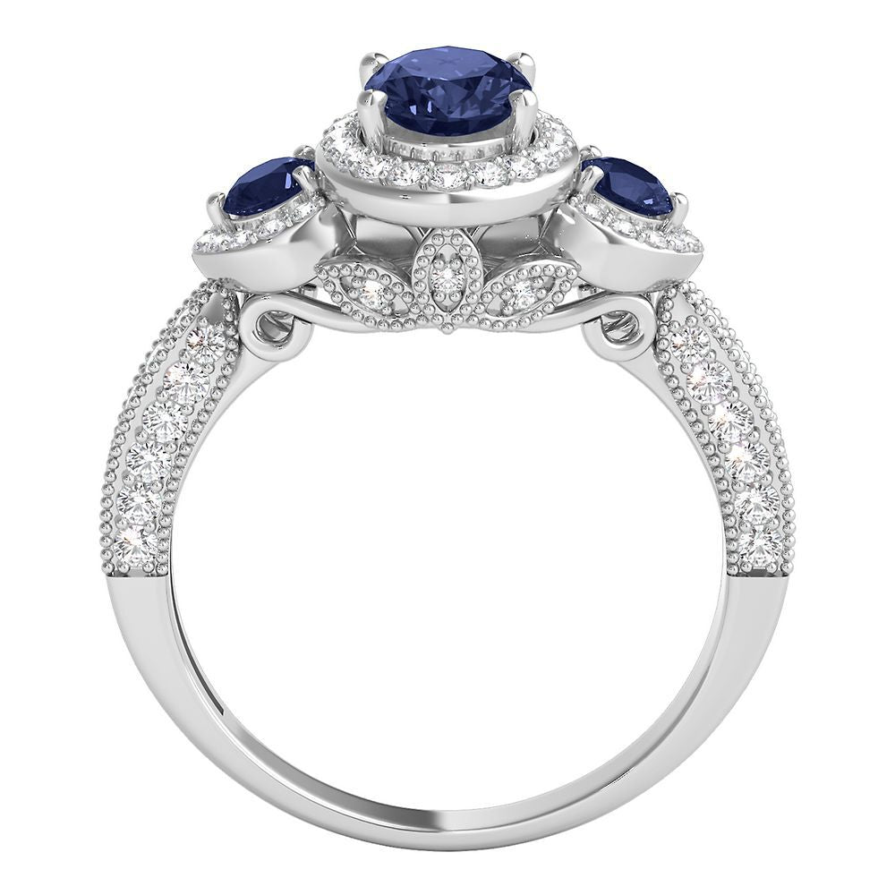 Blue Sapphire & 1/2 ct. tw. Diamond Three-Stone Ring in 14K White Gold