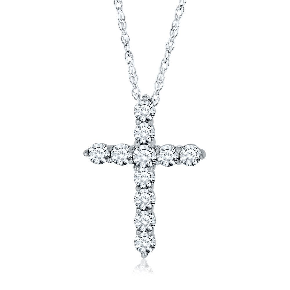 Lab Created White Sapphire Cross Pendant in Sterling Silver