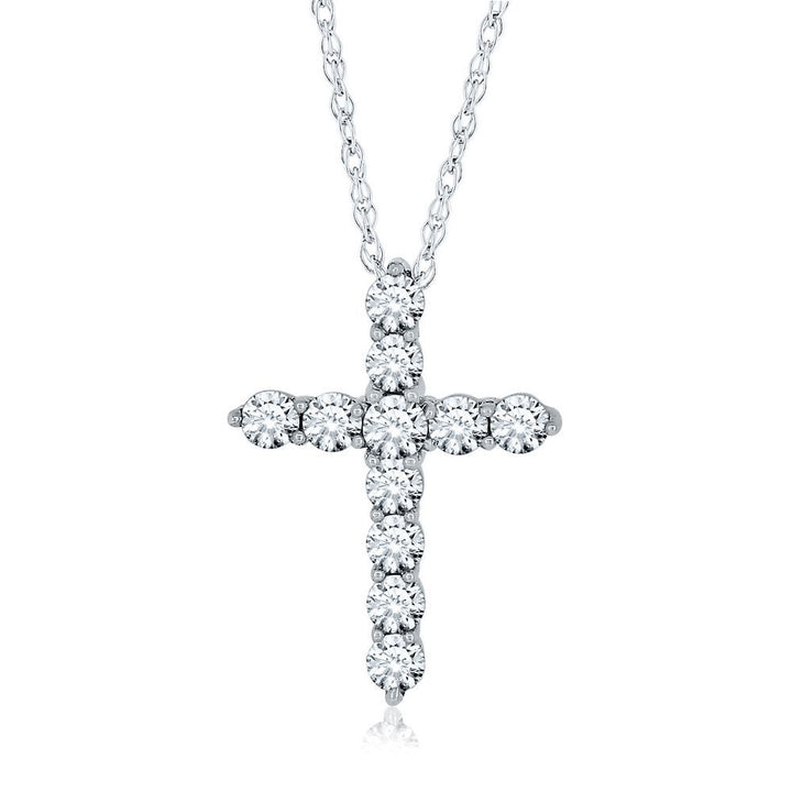 Lab Created White Sapphire Cross Pendant in Sterling Silver