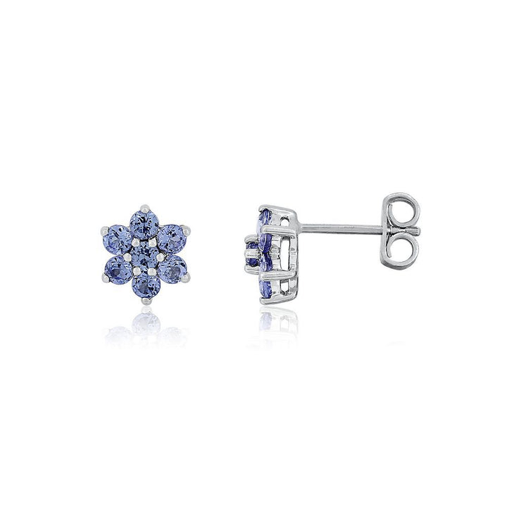 Tanzanite Flower Earrings in Sterling Silver