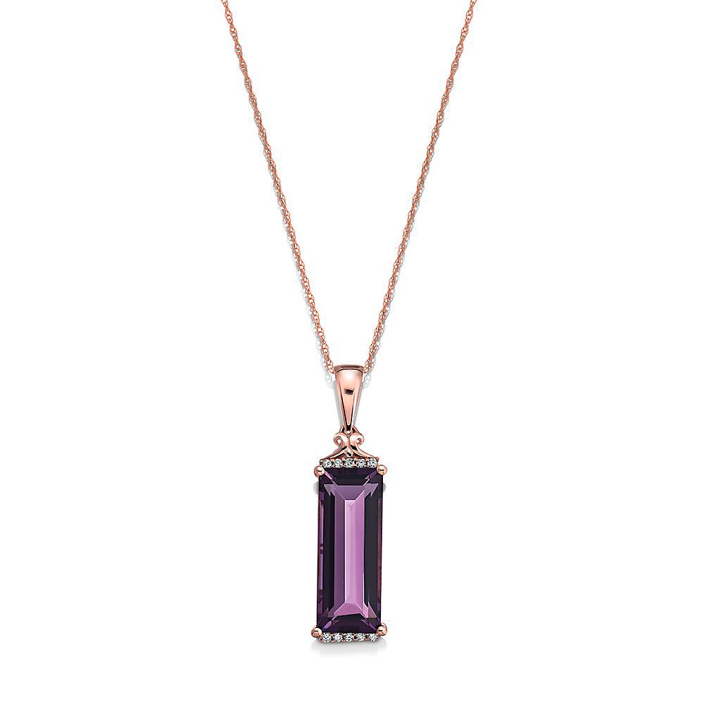 Amethyst & Diamond Pendant in 10K Rose Gold