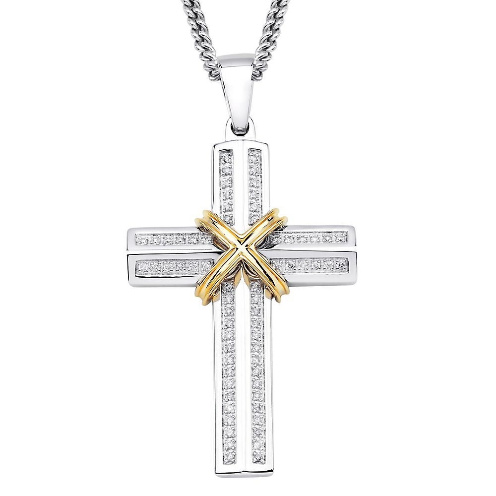 1/3 ct. tw. Diamond Cross Pendant in Sterling Silver & 10K Yellow Gold