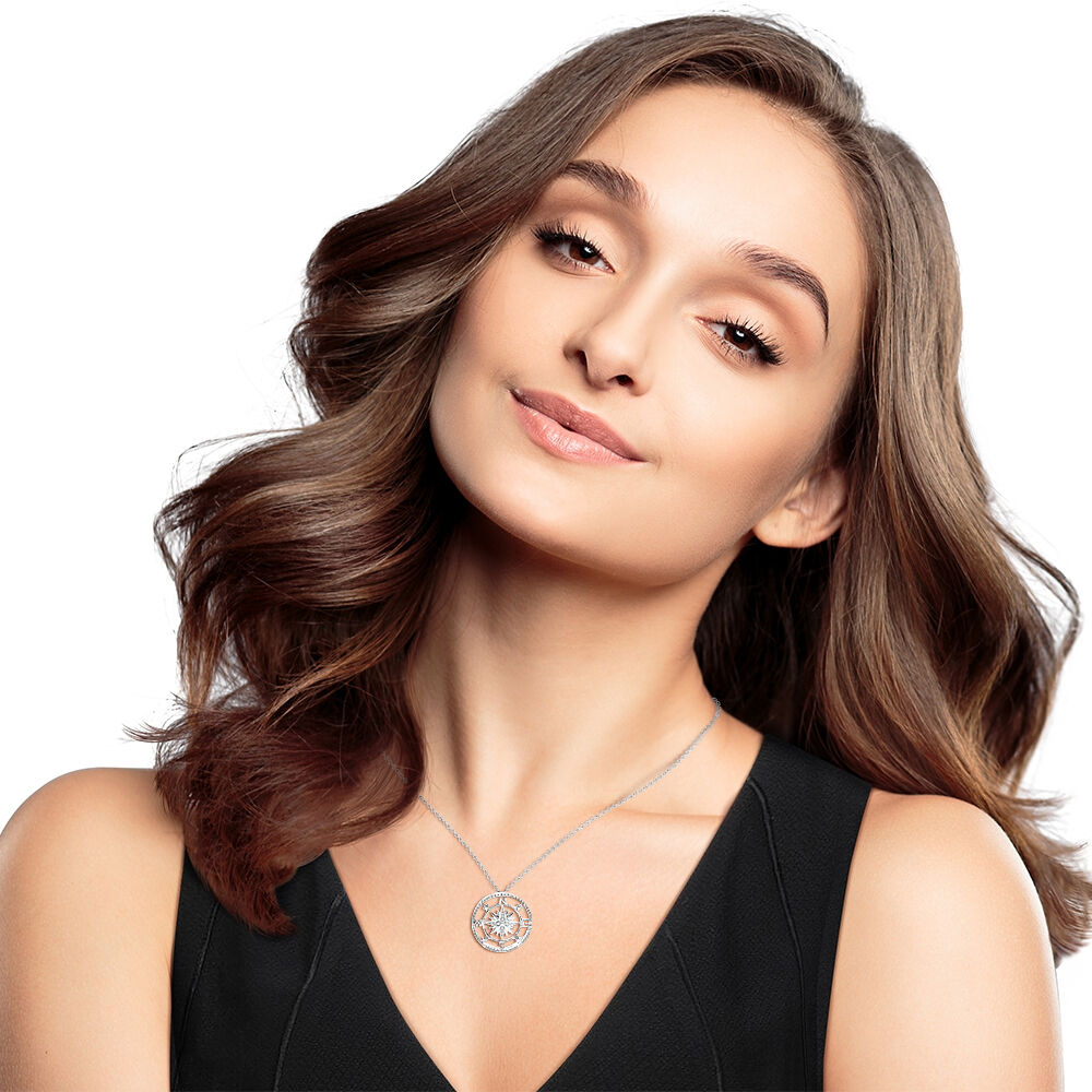 Circle of Love® Diamond Compass Pendant in Sterling Silver