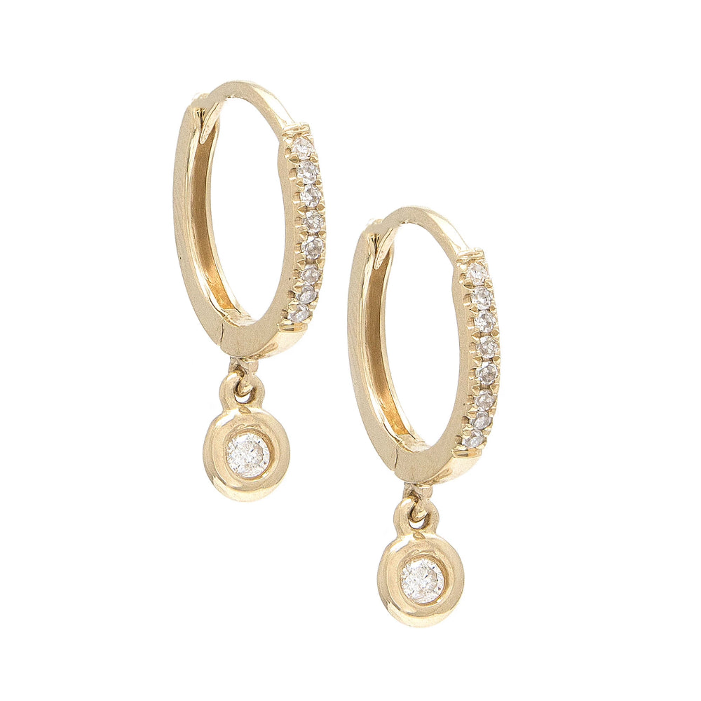 Gold Diamond Bezel Drop Hoop Earring