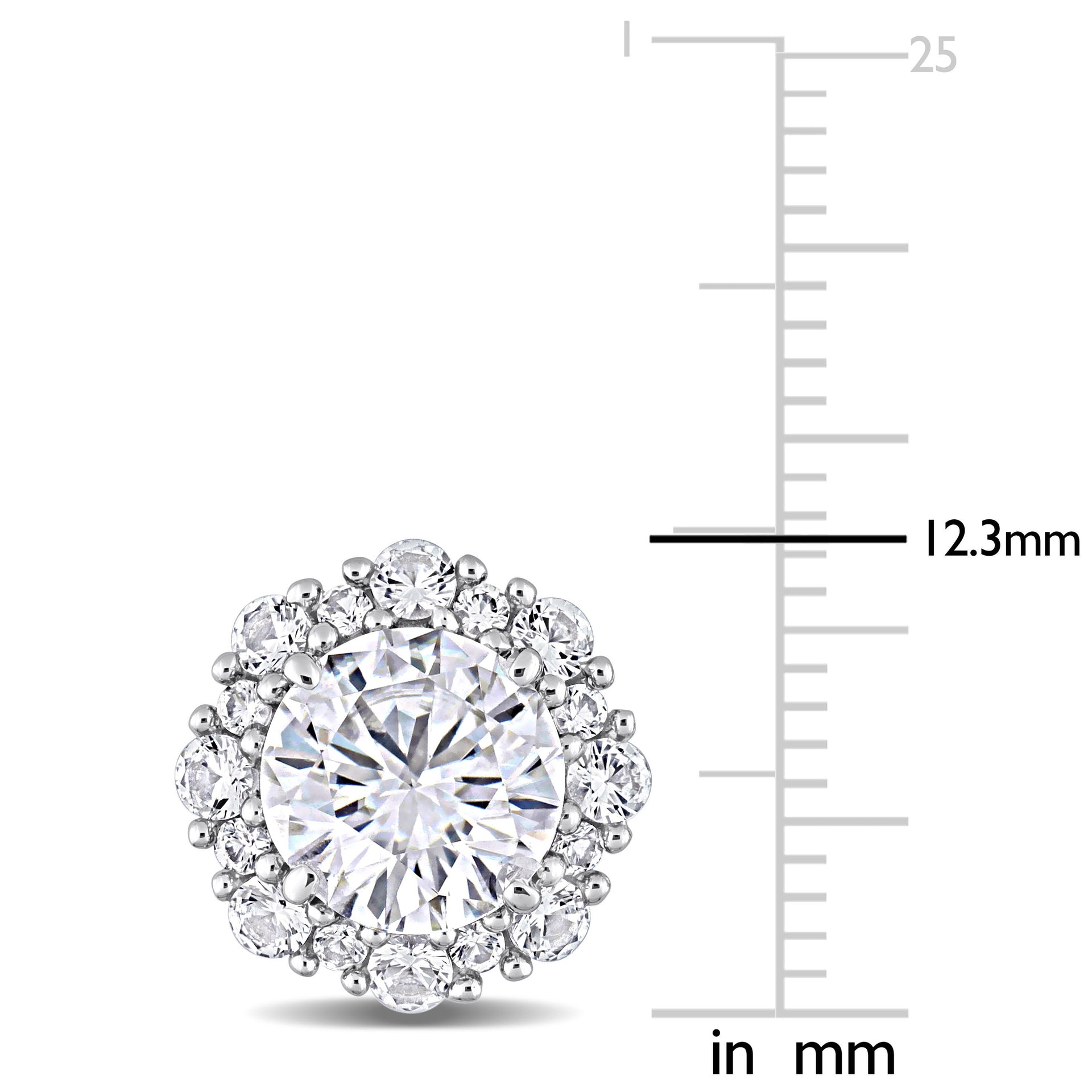 6 1/10 CT TGW Created White Sapphite Halo Earrings in 10k White Gold