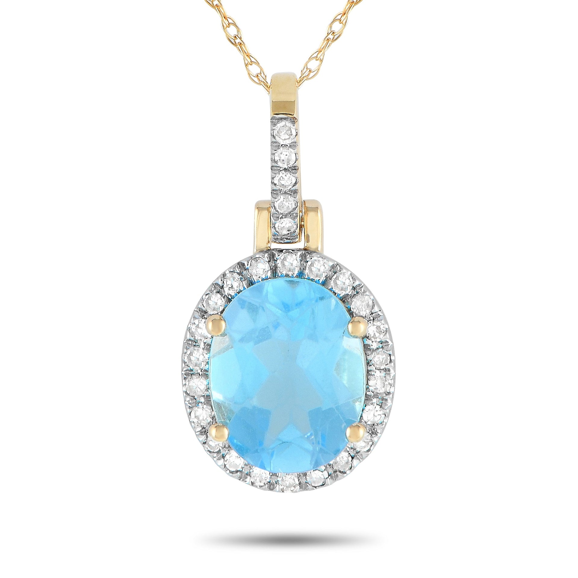 LB Exclusive 14K Yellow Gold 0.13ct Diamond and Blue Topaz Oval Pendant PD4-15500YTB