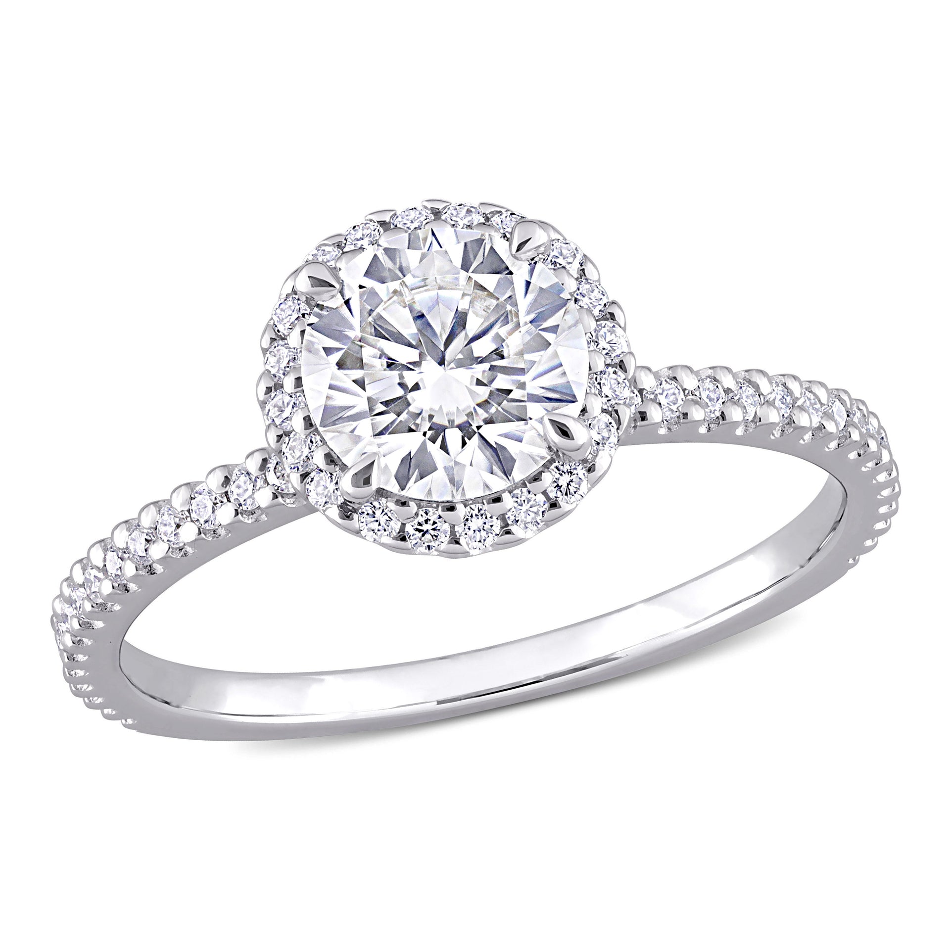 Mimi & Max 1 1/4ct DEW Created Moissanite Halo Ring in Sterling Silver
