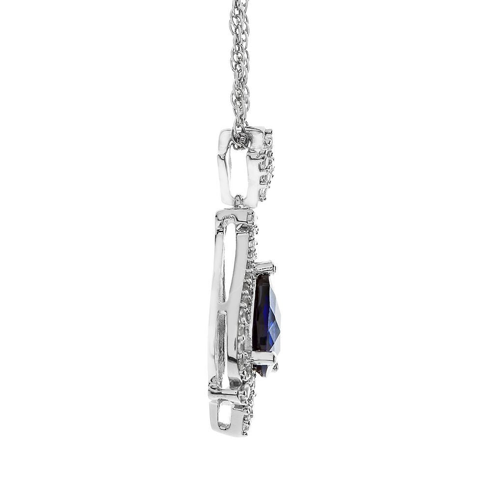 Blue Sapphire & 1/5 ct. tw. Diamond Pendant in 10K White Gold