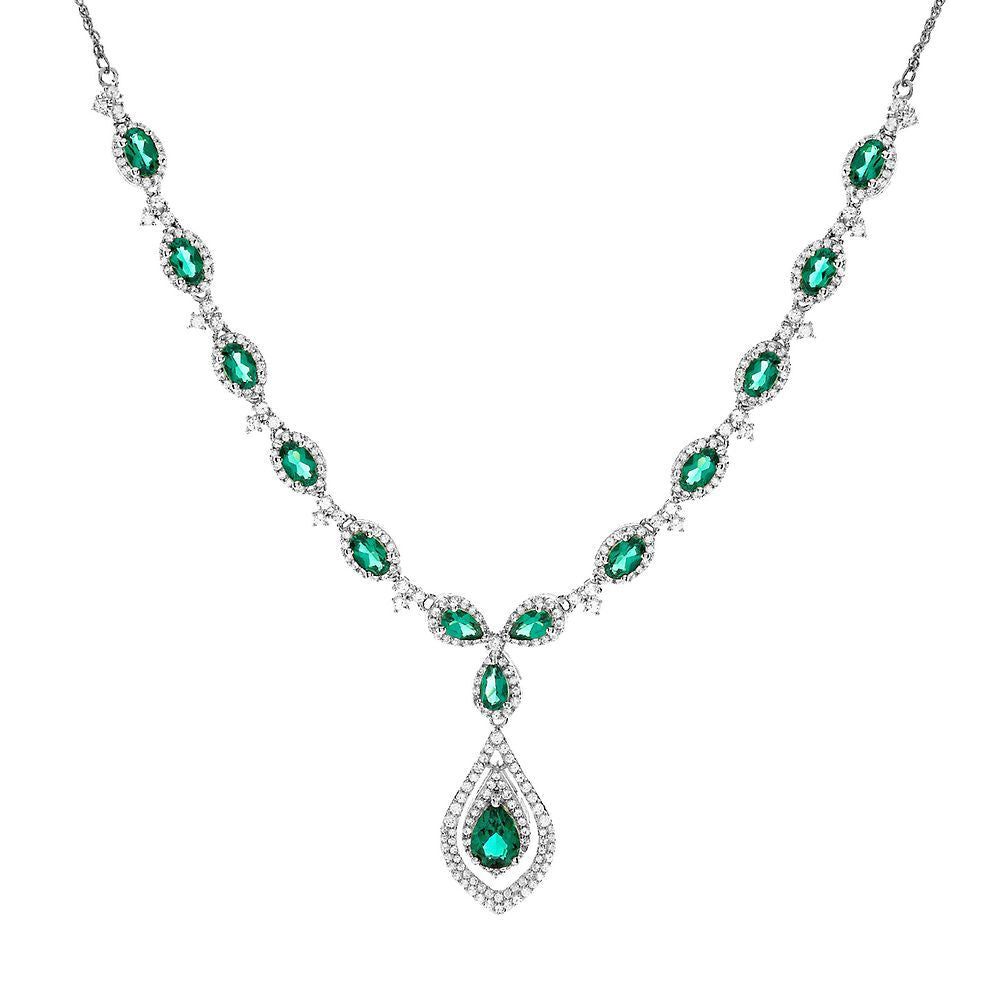 Lab Created Emerald & White Sapphire Necklace in Sterling Silver