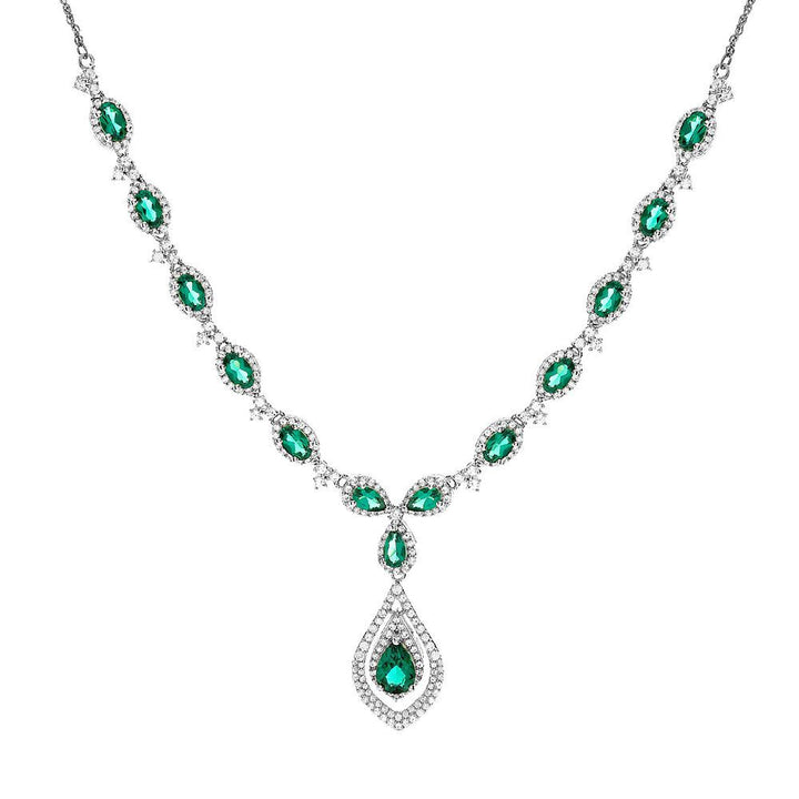 Lab Created Emerald & White Sapphire Necklace in Sterling Silver