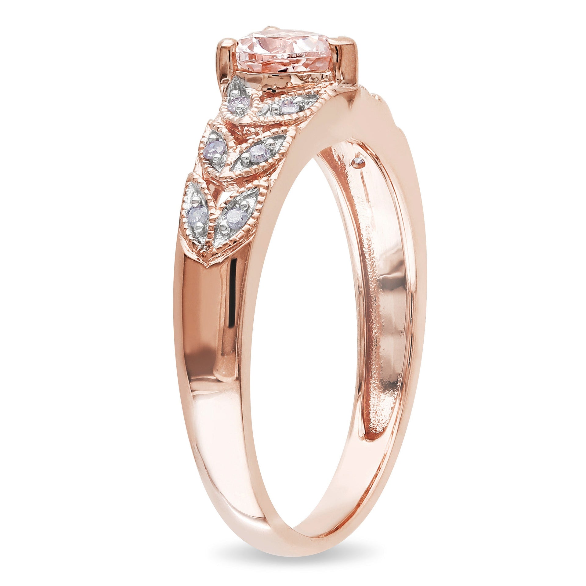 Mimi & Max 1/2ct TGW Heart-cut Morganite Diamond Multi-leaf Ring 10k Rose Gold