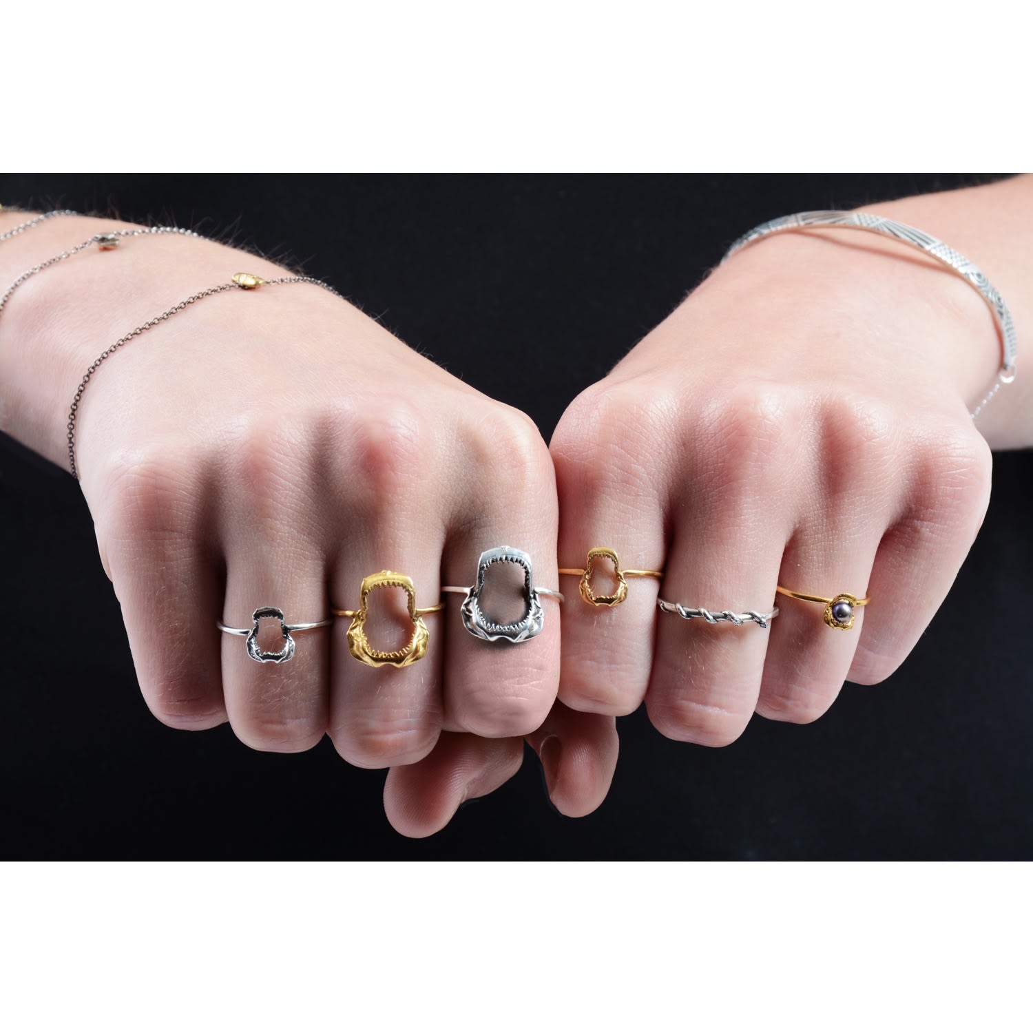 Mini Shark Jawbone Ring Silver