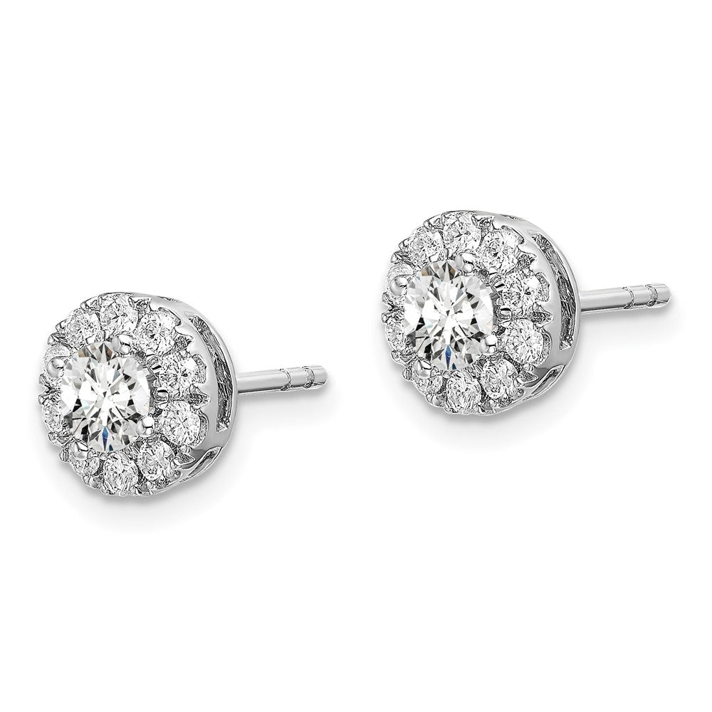14K White Gold 1 CT Lab Grown Diamond Round Halo Stud Earrings VS Clarity G-H Color