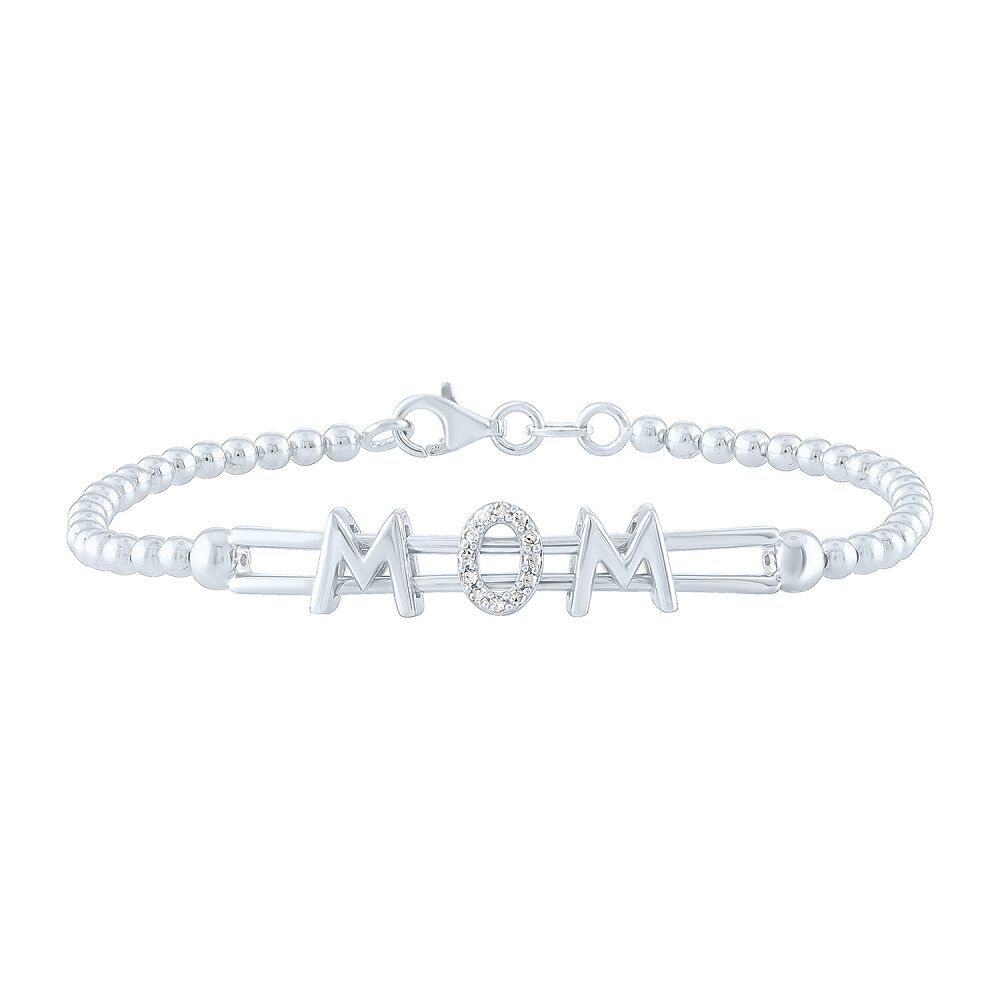 Diamond MOM Beaded Bracelet in Sterling Silver (1/10 ct. tw.)