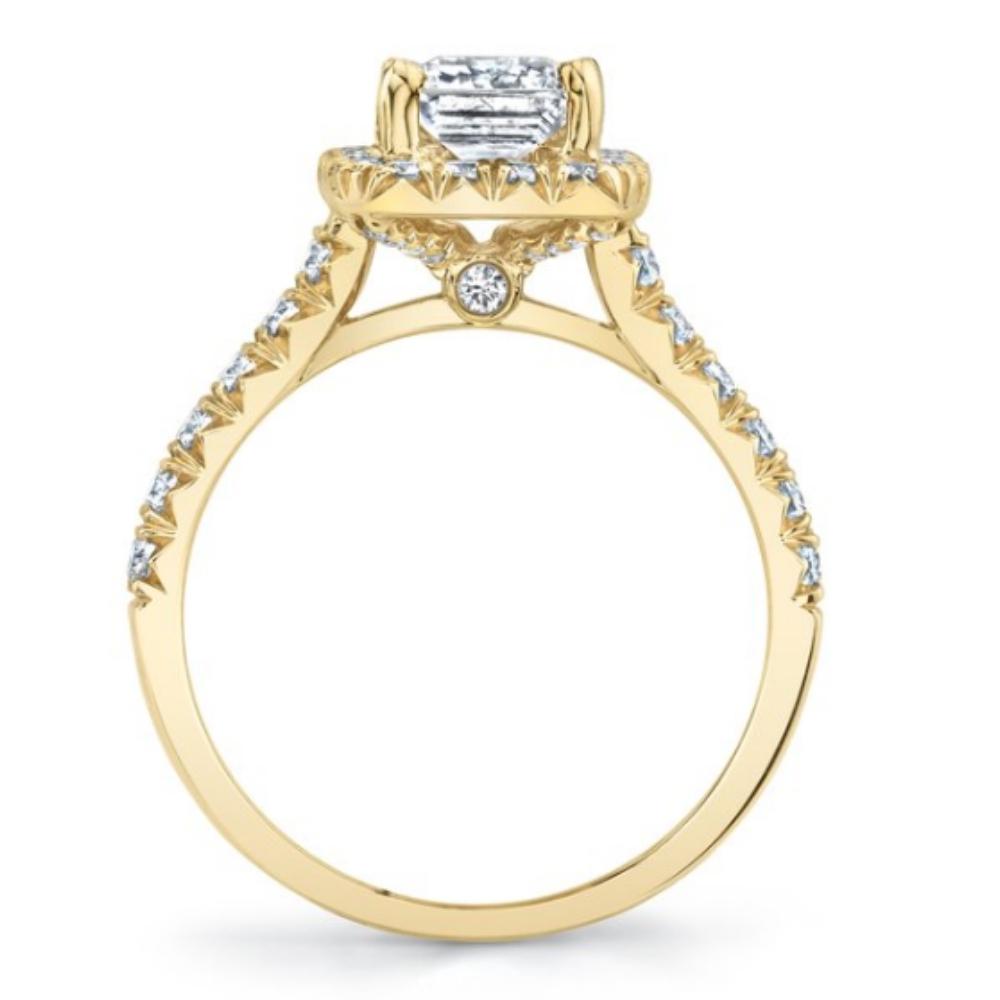 2 3/4 ct Emerald Cut Halo Diamond Engagement Ring Lab Grown Yellow Gold
