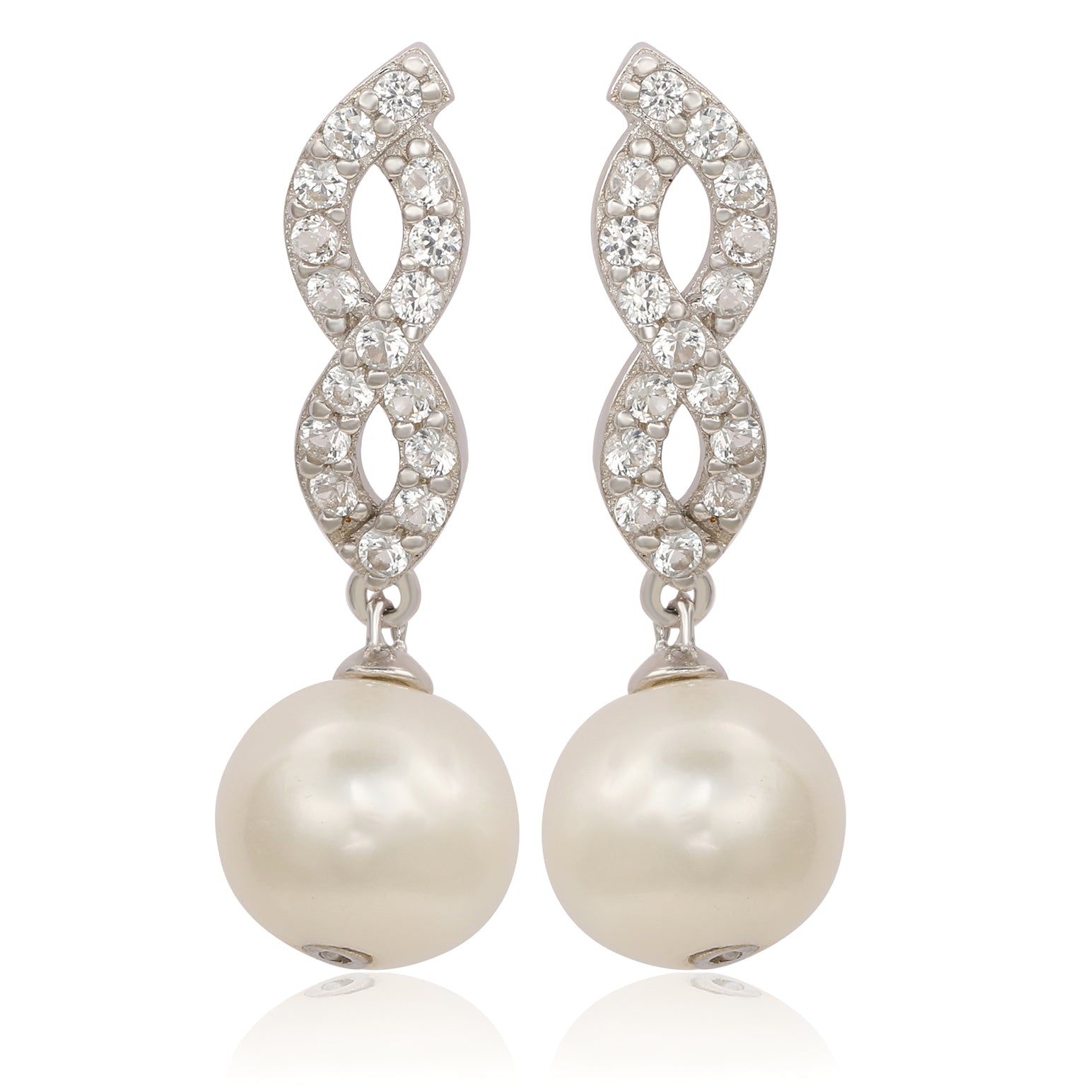 Suzy Levian Sterling Silver Pearl & White Sapphire Dangle Earrings