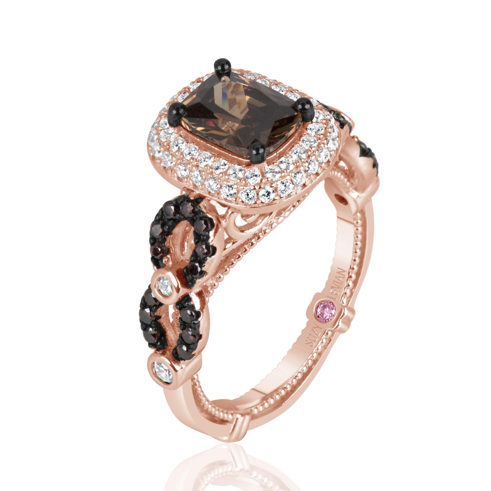 Suzy Levian Rose Sterling Silver Brown Chocolate and White Cubic Zirconia Engagement Ring