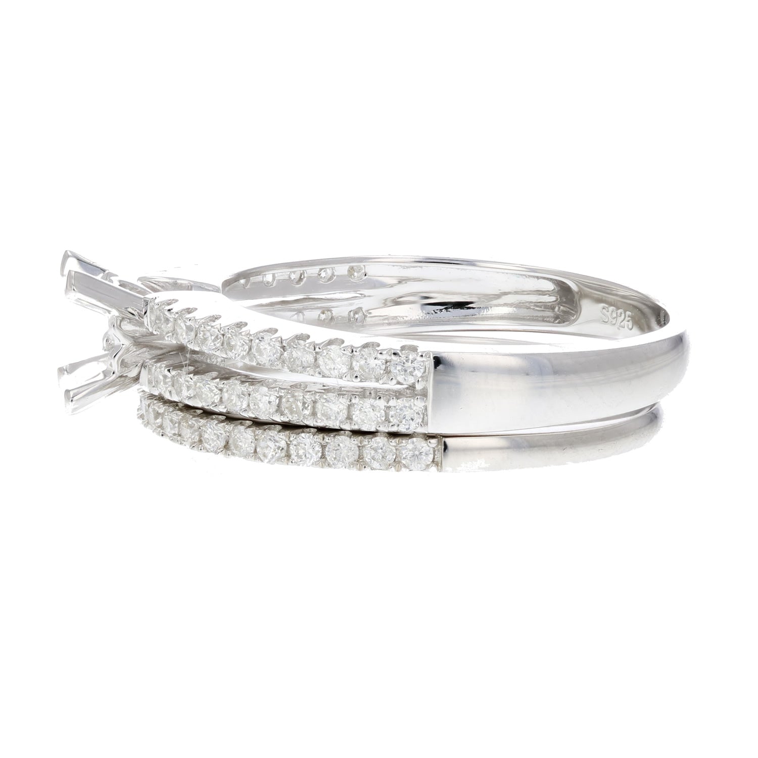 1/2 cttw Semi Mount Diamond Bridal Set with Band In .925 Sterling Silver Size 7