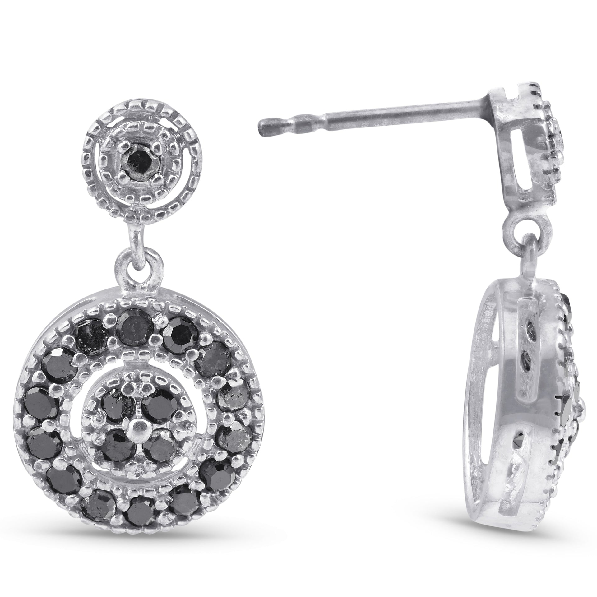 1/2 CT Black Diamond Pave Women's Earrings 10K White Gold