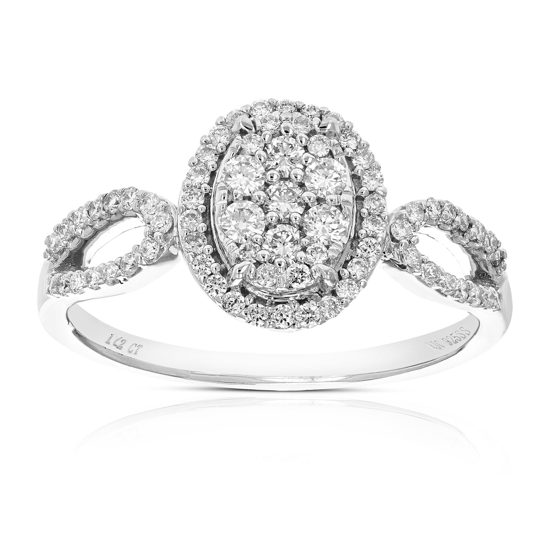 1/2 cttw Round Cut Lab Grown Diamond Engagement Ring .925 Sterling Silver Prong Set