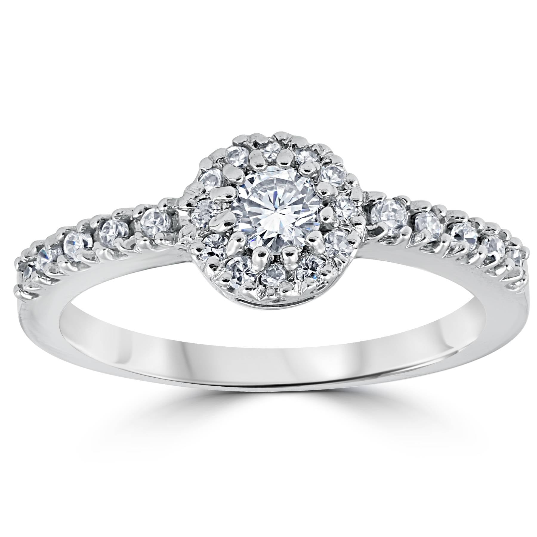 5/8 ct Pave Halo Lab Created Diamond Engagement Ring 14K White Gold