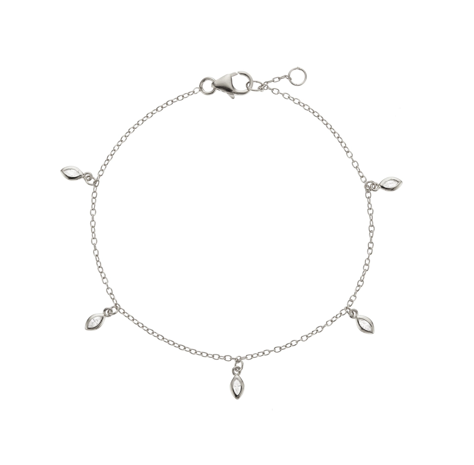 Silver Diamond Style Marquise Drop Bracelet
