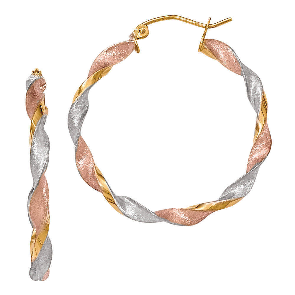 Twist Hoop Earrings in 14K Yellow Gold and White and Rose Rodium