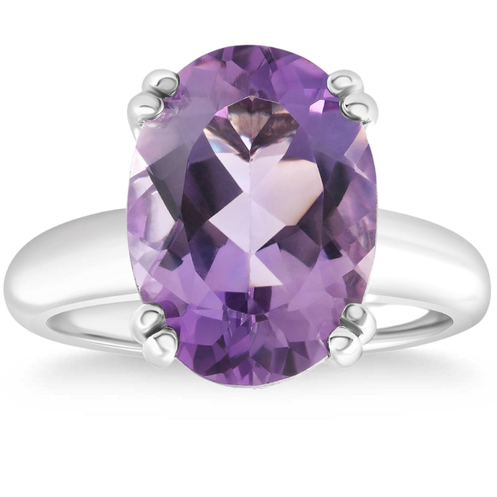 4 ct Large 10x8mm Oval Amethyst Solitaire Ring 10k White Gold