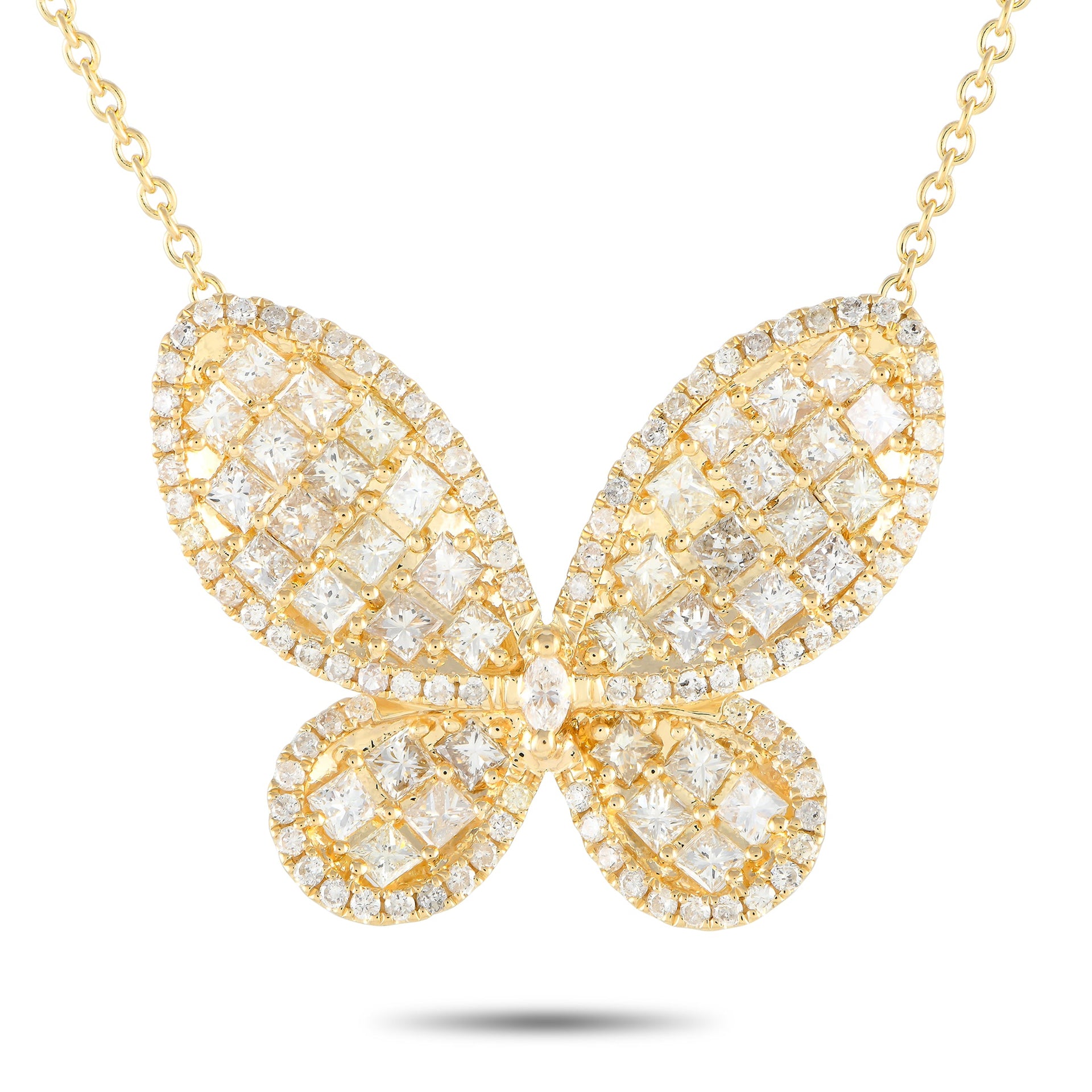 LB Exclusive 14K Yellow Gold 3.73ct Diamond Butterfly Necklace MF24-110623