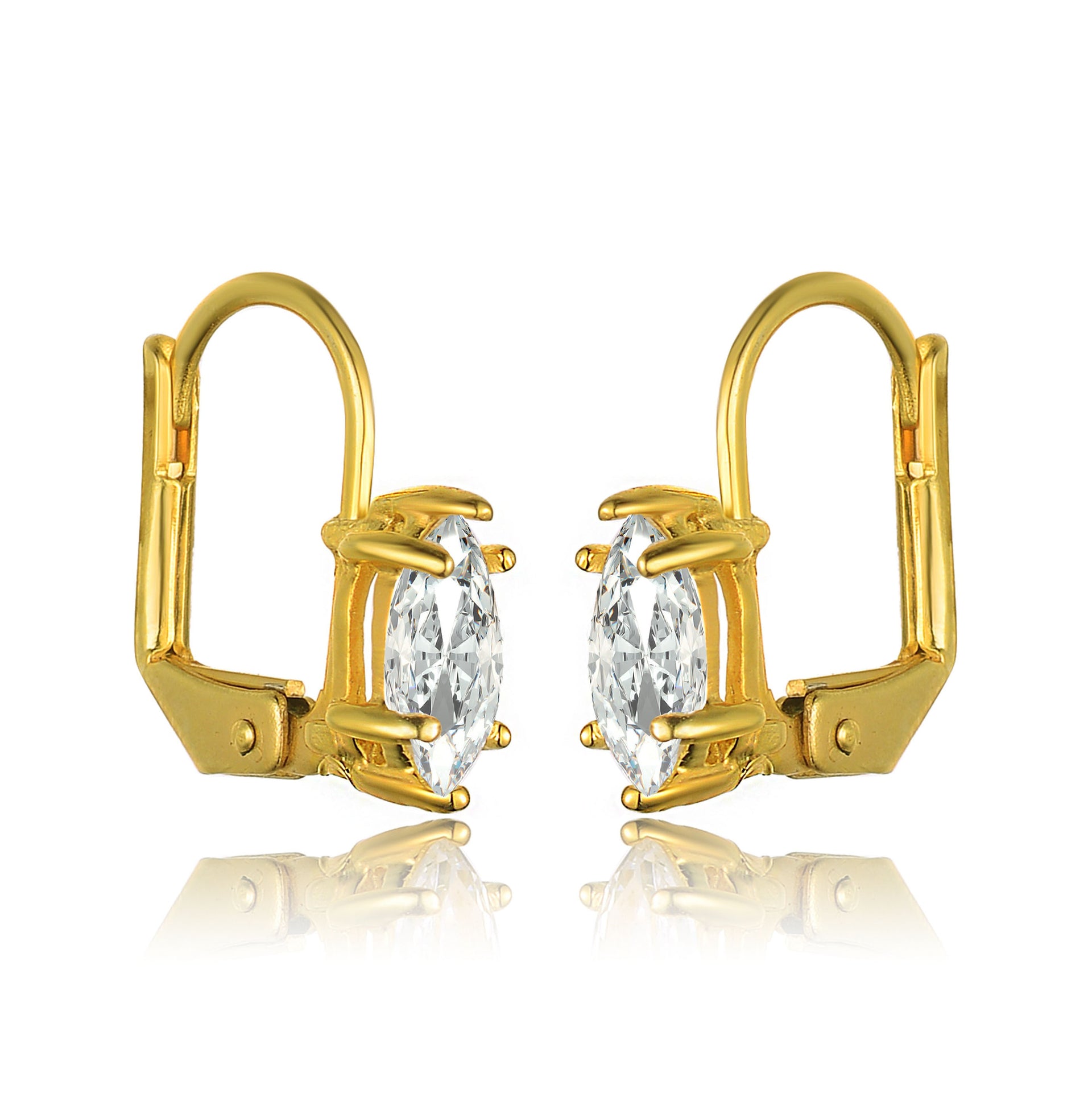 Sterling Silver Gold Plated Cubic Zirconia Leverback Drop Earrings