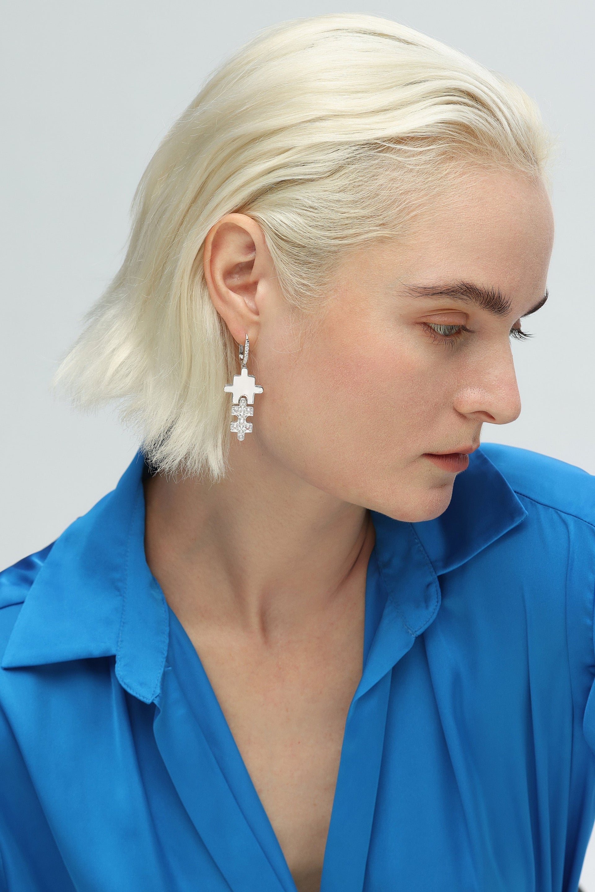 Silver Jigsaw Puzzle Drop Earrings