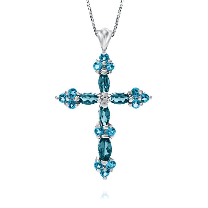 London Blue Topaz Cross Pendant in Sterling Silver