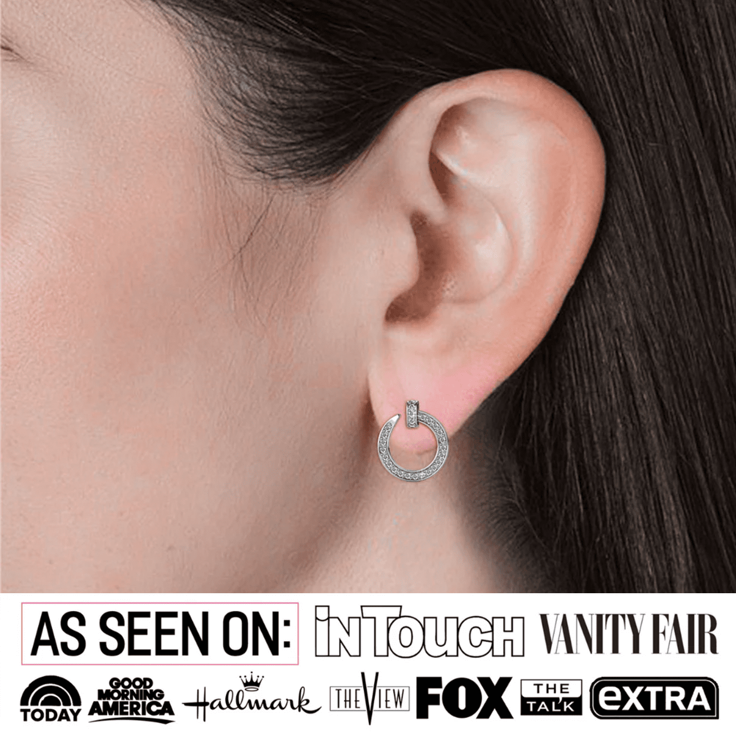 Raven 18k White Gold Plated Circle Drop Stud Earrings with Swarovski Crystals