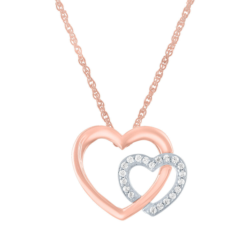Double Heart Diamond Pendant in 10K Rose Gold (1/10 ct. tw.)