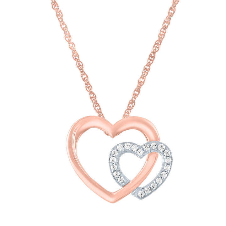 Double Heart Diamond Pendant in 10K Rose Gold (1/10 ct. tw.)