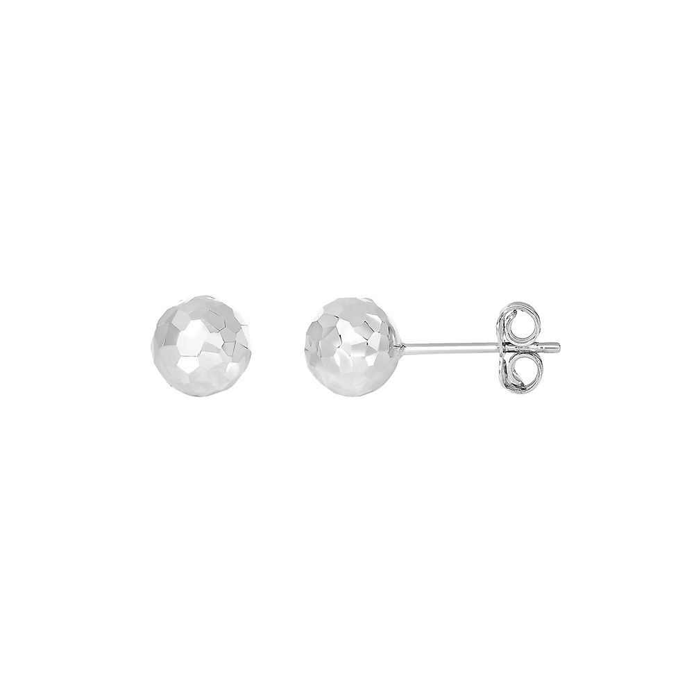 Diamond Cut Ball Stud Earrings in 14K White Gold