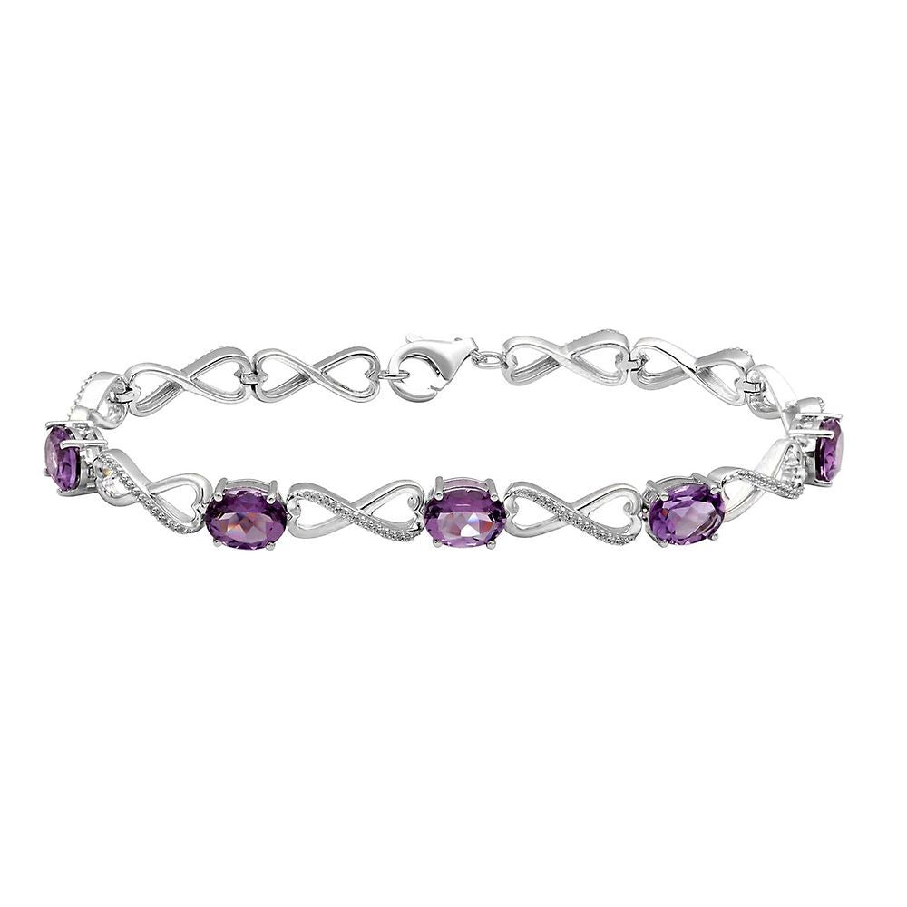 Amethyst & Lab Created White Sapphire Infinity Bracelet in Sterling Silver