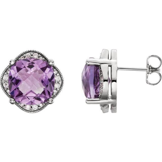 Large Amethyst & Diamond Vintage 4.25CT Halo Studs Women's Earrings White Gold