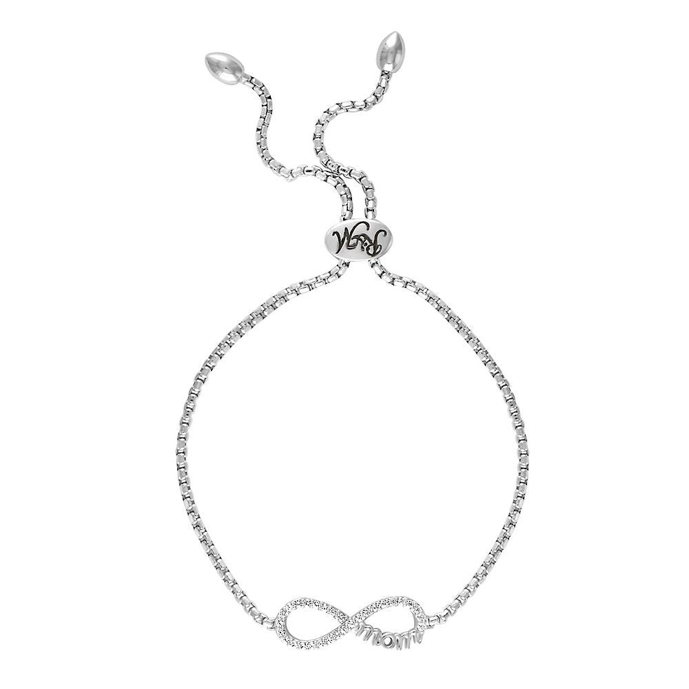 Rhythm & Muse™ Lab Created White Sapphire "Mom" Infinity Bolo Bracelet in Sterling Silver