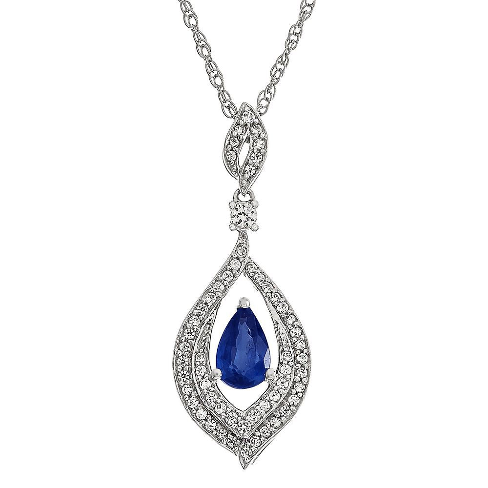 Blue Sapphire & 1/5 ct. tw. Diamond Pendant in 10K White Gold