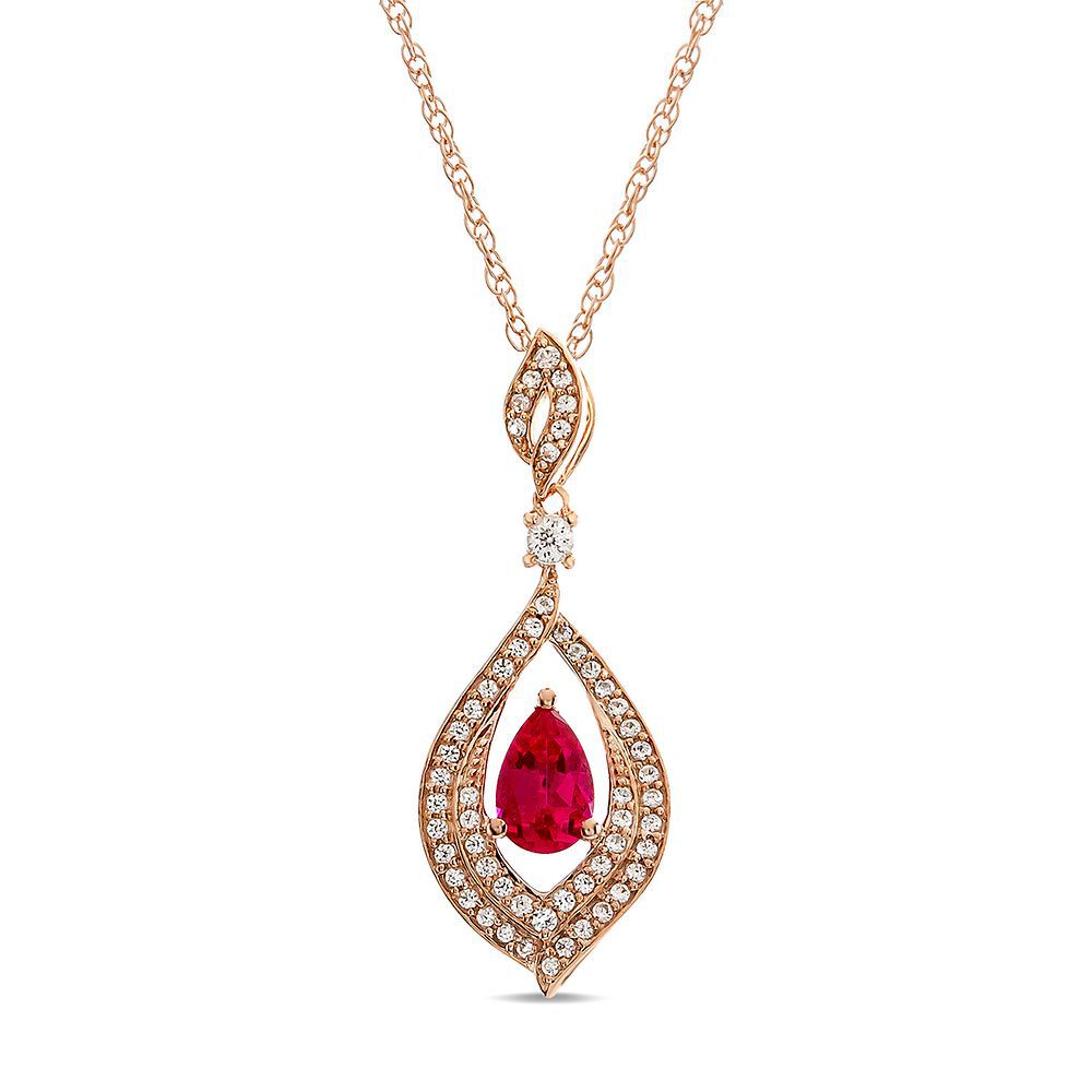 Ruby & 1/5 ct. tw. Diamond Pendant in 10K Rose Gold